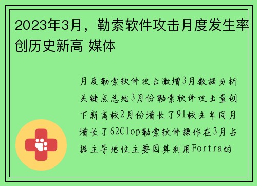 2023年3月，勒索软件攻击月度发生率创历史新高 媒体